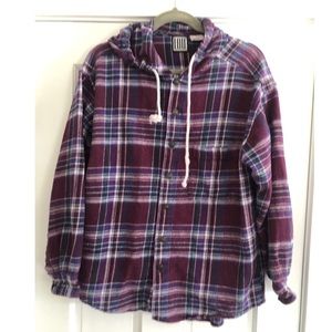 Vintage 90s I.O.U. Plaid Button Down Long Sleeve Flannel Shirt with Hood Small
